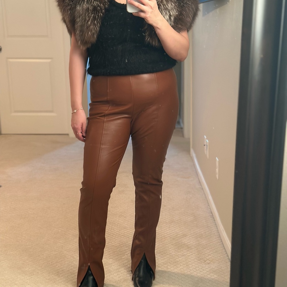 Brown Pleather Women's Pants
